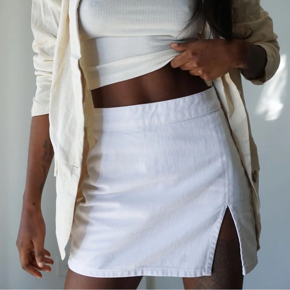 Lioness White Denim Mini Skirt with Slit